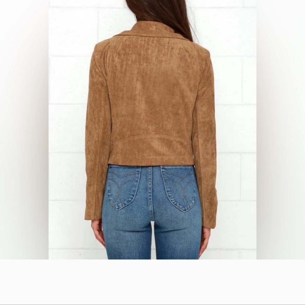 Lulus Faux Suede Moto Jacket Tan size S - Picture 3 of 11